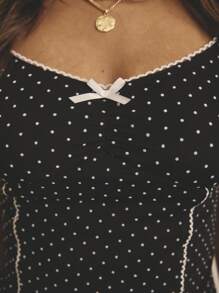 Aralina Winter / Summer Mesh Polka Dot Ruched Front Contrast Trims Cute Going Out Top - Black and White - View 9
