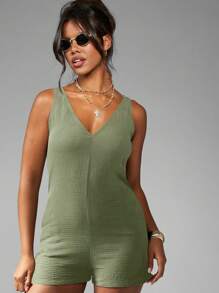 MISSGUIDED Loose Fit Summer Playsuit Sleeveless Romper Comfortable Cheesecloth Textured Jumpsuit Vacation Casual Festival Loungewear