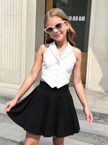 SHEIN Blusa sin mangas de chaleco con cuello para niñas preadolescentes en color blanco puro