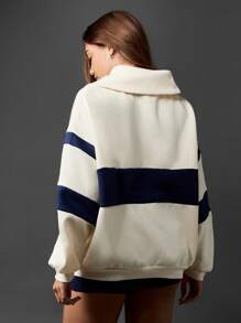 Missguided x Playboy Sudadera de medio cierre con cremallera, estilo deportivo retro, suéter informal de equipo universitario, moda de invierno y otoño, ropa urbana cómoda, estilo universitario - Albaricoque - Ver 2