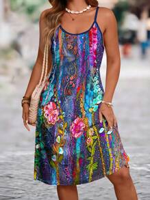 Breezaya Vestido de camiseta floral casual de talla grande para mujeres, vestidos de tirantes finos, ropa de verano para mujeres y atuendos de playa para mujeres