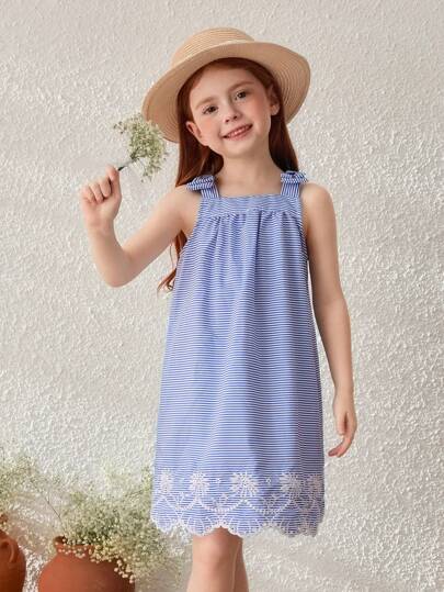 Blossori 年轻女孩花卉刺绣无袖连衣裙，休闲风格