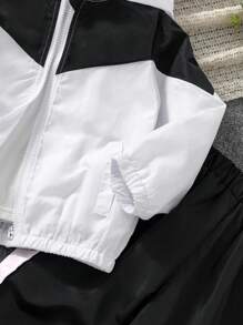 SHEIN Young Girl Colorblock Zip Up Hooded Jacket & Pants Girls Tracksuit Set