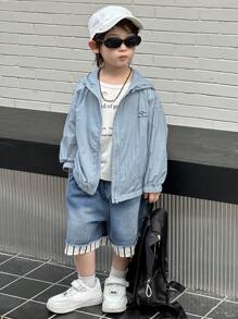 Dazy Kids Toddler Boys' Loose Casual Lightweight Hooded Jacket, Fall Outerwear - Blue - View 4