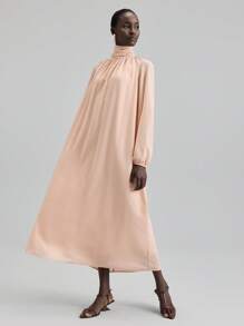 Ontre Đầm dài tay cổ lọ màu trơn thanh lịch phong cách công sở cổ điển mùa xuân/hè 2026SS dành cho nữ - Màu Hồng baby - Xem 2