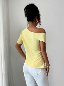 Modelyn French Style Asymmetrical Shoulder Slim Fit Blouse For Women - Yellow - View 2