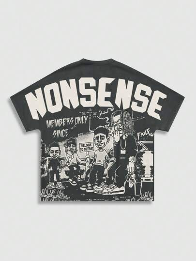 Street Life 1 pièce T-shirt casual à manches chauve-souris, col rond, à motif, style années 2000, pour hommes, Halloween