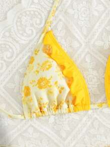Swim Vcay Bikini giallo alla moda da vacanza, con volant, stampa floreale ditsy, per donna d'estate