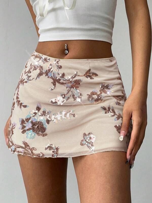 Aloruh Minifalda sexy de moda para mujer con bordado de lentejuelas