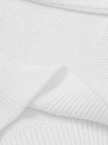 EURMUSE Herr Enfärgad Casual Texturerad Hög Halsad Regular Tröja - Vitt - Visa 6