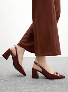 CUCCOO BIZCHIC Women's Classic Simple Burgundy Peep Toe Chunky Heels, Versatile For Commuting, Dating, Party, Holiday, Wedding