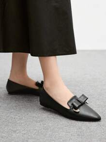 CUCCOO BIZCHIC Women's Pointed Toe Flat Black Bow Metal Buckle Comfortable Elegant Office Work Shoes