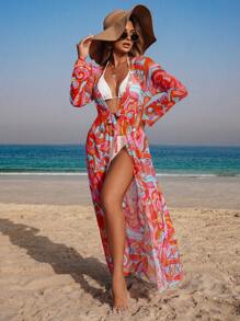 Swim Lushoire Women's Sexy Elegant Baroque Printed Swimsuit Cover Up For Beach, Pool, Date, Vacation - Kimono, Swimwear, Maxi Dress, Cover Up