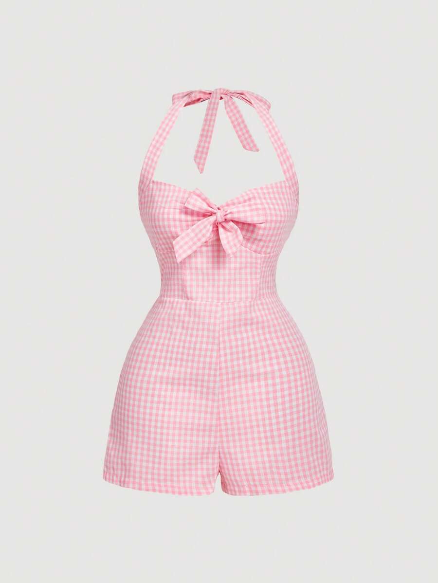 SHEIN MOD 女式可爱格子吊带连体裤