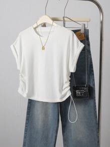 INAWLY 女式短款腰部T恤，简约设计，夏季