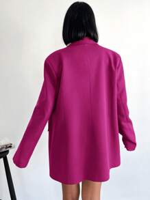 SHEIN Cottnline 翻領雙排扣寬鬆西裝外套 - 玫紅色 - 查看 2