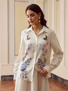 ZEYLAH Women Solid Color Minimalist Daily Wear Long Sleeve Printed Top And Skirt Set, Elegant - Multicolor - View 3