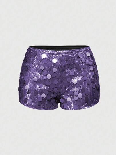 ROMWE Grunge Punk Shorts mini de mujer con lentejuelas brillantes de estilo punk, shorts ultra cortos y sexys de cintura súper baja para verano, playa, graduación, Pascua, conciertos, vacaciones en Nashville