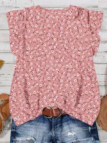 EMERY ROSE 大码女装日常休闲度假V领小飞袖度假风夏季雏菊图案宽松衬衫，女士夏装，女士度假服装，女士夏装，女士 - 彩色 - 查看 2