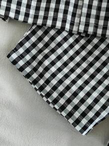 SHEIN Vintaside Kids 2 件套幼儿男童格子短袖休闲衬衫和短裤套装，夏季