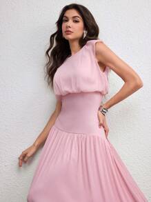 Modelyn Damen glänzendes metallisches Strickkleid, elegant und charmant, für Frühling/Sommer - Pink - Übersicht 1