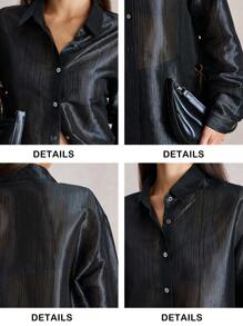 Briarwyn Shiny Loose Solid Front Button Long Sleeve Shirt, Style Summer And Beach 4th Of July Airport