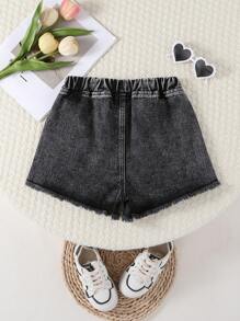 Quần short denim xanh nhạt cổ điển Y2K cho bé gái tuổi teen thêu hình ngôi sao năm cánh, dáng rộng, vải mềm mại và thoải mái, thời trang đường phố và đa năng - Xám - Xem 2