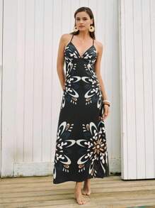 Maija Váy không tay họa tiết hoa tương phản xanh trắng dành cho nữ, dáng rộng thoải mái, phong cách đồng quê thanh lịch cho kỳ nghỉ hè - Nhiều màu - Xem 5