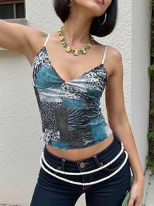 INAWLY Top de tirantes finos con estampado de leopardo y cebra sexy para mujer en verano - Multicolor - Ver 4