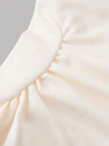 SHEIN Tween Girls Solid Color Square Neck Ruched Casual & Elegant Wide Strap Mid-Length Knit Dress, Suitable For Party, Gathering, Wedding - Apricot - View 4