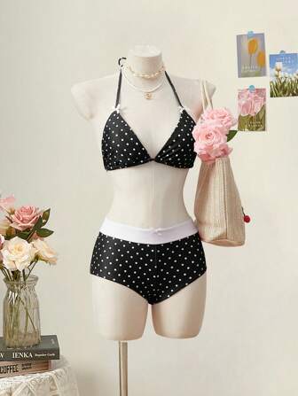 SHEIN MOD Women's Polka Dot Print Bikini Swimsuit Set For Beach/Resort, Cute, Kawaii