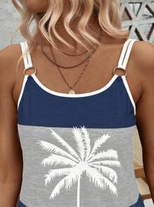 Breezaya 圆形装饰拼色椰子树印花连衣裙，女士度假沙滩装