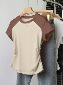 INAWLY 3 件大码女士时尚百搭拼色短袖 T 恤上衣套装，适合夏秋季 - 彩色 - 查看 6