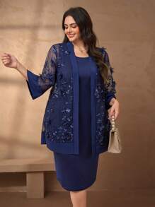 Chikora Damen Große Größen 2-teiliges Set, Sommer eleganter weißer bestickter Cardigan Hemd und langer Rock 2-teiliges Outfit, geeignet für Outdoor, Arbeitsplatz Sommeroutfits