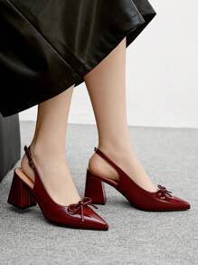 CUCCOO BIZCHIC Women's Classic Burgundy Pointed Toe Mid Chunky Heel Slip-On Pumps, Versatile For Commuting, Dating, Party, Holiday, Wedding For Christmas Spring Shoes - Burgundy - View 4