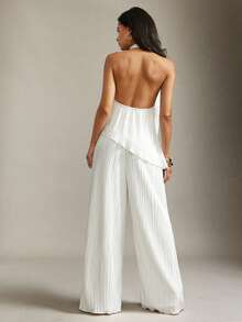 Hauture Áo kiểu satin xếp ly không tay cổ yếm gợi cảm dành cho nữ - Phong cách tối giản thanh lịch, áo sơ mi công sở sành điệu, trang phục công sở chuyên nghiệp và cơ bản thời trang. - trắng - Xem 5