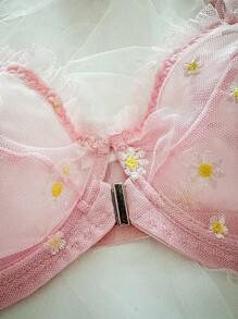 SHEIN 2 件大码浪漫刺绣线装饰性感内衣套装，提拉