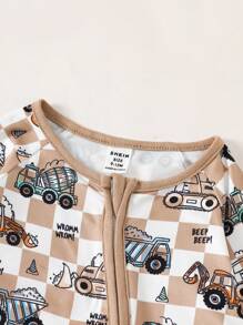 男宝宝棋盘格印花工程车连体衣 男宝宝拉链连体衣 男宝宝拉链连体衣 婴儿工程车连体衣 秋冬 - 彩色 - 查看 4