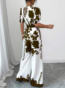 Rafferiza 女士优雅宽松收腰数码印花连体裤