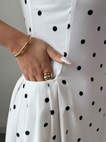 Elenzga Đầm Maxi Tay Ngắn Xếp Ly Cổ Vuông In Chấm Bi Thanh Lịch Cho Nữ - Nhiều màu - Xem 4