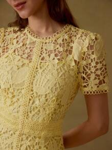 MOTF PREMIUM VESTIDO TRANSPARENTE DE ENCAJE GUIPUR - Amarillo - Ver 2