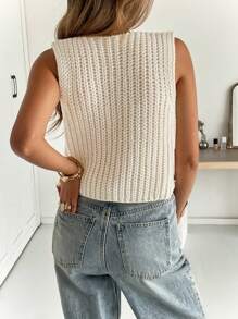 Siren Gaze 女士纯色贝壳形金属纽扣休闲百搭无袖毛衣背心，粗针缝线毛衣背心，适合秋季单穿，冬季叠穿毛衣上衣，贝壳形金属纽扣，毛绒质感保暖毛衣面料，修身短款廓形，圆领套头毛衣背心，简约时尚休闲日常通勤，针织上衣女，女式毛衣背心，女式针织背心，秋装 - 杏色 - 查看 2