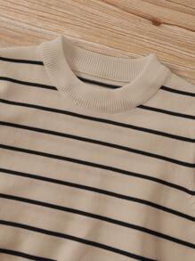 1 件年轻男孩休闲学院舒适时尚简约实用百搭学院条纹舒适厚实温暖圆领毛衣适合学校返校日常适合学校适合旅行适合运动适合秋冬季