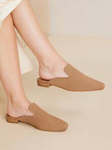 MOTF PREMIUM SQUARE TOE FLAT MULE SLIP-ON SHOES - Apricot - View 2