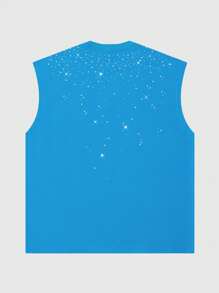 ROMWE MEN Men's Street Life Rhinestone Decor Loose Fit Crew Neck Tank Top, Summer - Blue - View 2
