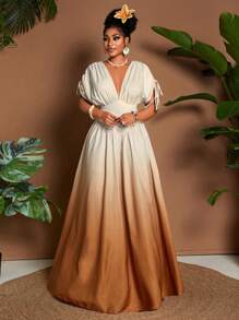 Eryvara Váy maxi chữ A thắt nơ cổ chữ V họa tiết ombre lãng mạn thanh lịch dành cho nữ, thiết kế đa năng cho các buổi đi chơi, bãi biển, lễ hội âm nhạc, trang phục dự tiệc cưới tốt nghiệp cho khách mời, phong cách công sở thường ngày Boho, thắt nơ, eo đàn hồi, du lịch nghỉ dưỡng, váy maxi chữ A mùa xuân/hè/thu - Nhiều màu - Xem 7