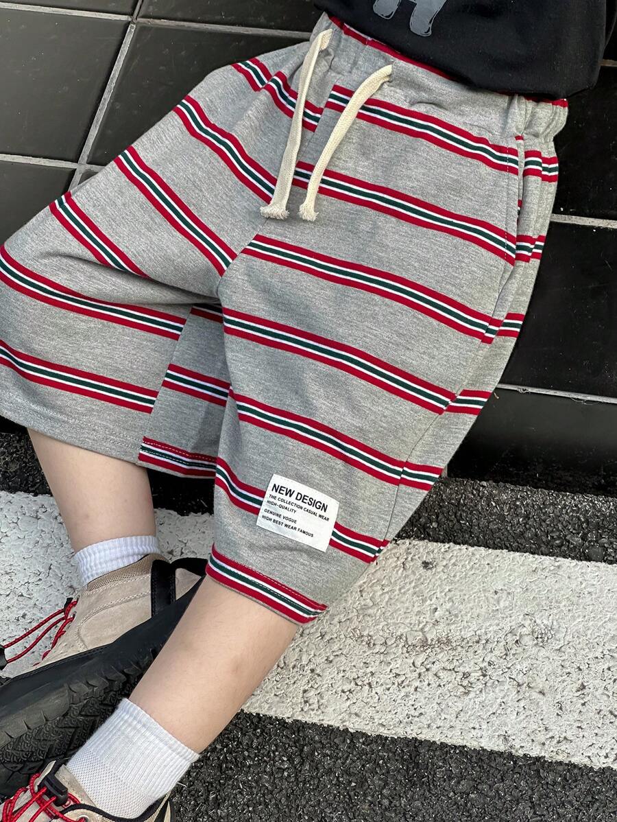 DAZY 男童夏季休闲条纹抽绳腰短裤 - 黑與白 - 查看 1