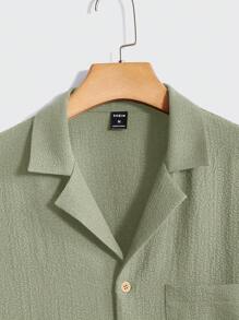 Manfinity RelaxMax 2 件套纯色纽扣前口袋男士衬衫和裤子套装，舒适服装 - 薄荷綠 - 查看 5