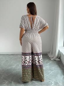 SHEIN Clasi Plus Size Women's Vacation Printed Patchwork Jumpsuit - Multicolor - View 2