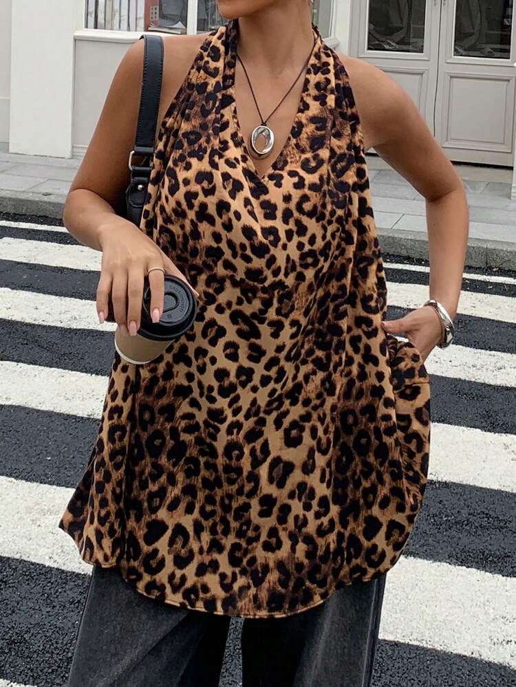 Women's Summer Leopard Print Spaghetti Strap A-Line Casual Sexy Camisole